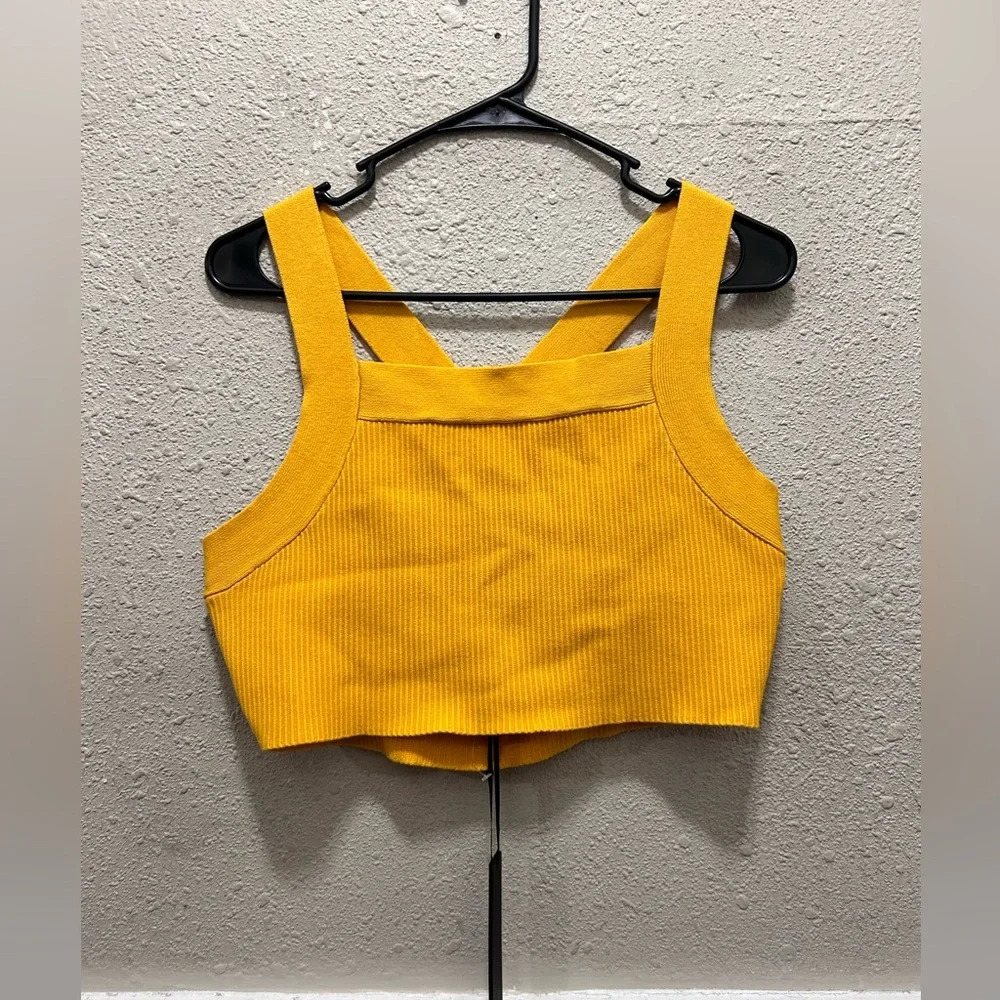House of Harlow 1960 Yellow Ribbed Cropped Tank Top NWT L
